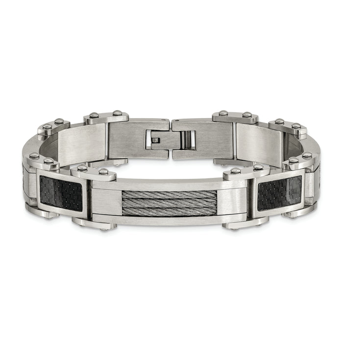 Chisel Brand Jewelry, Stainless Steel Black Carbon Fiber Inlay 8.5in Men's Bracelet