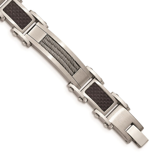 Chisel Brand Jewelry, Stainless Steel Black Carbon Fiber Inlay 8.5in Men's Bracelet