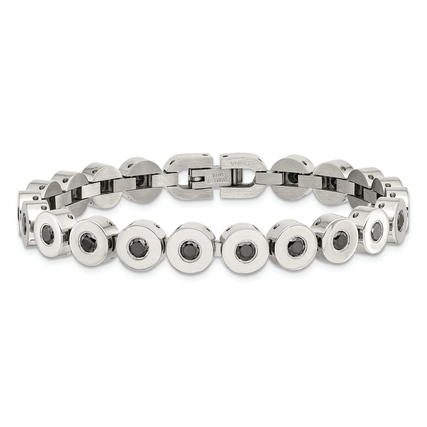 Chisel Brand Jewelry, Stainless Steel Polished Black CZ Bracelet