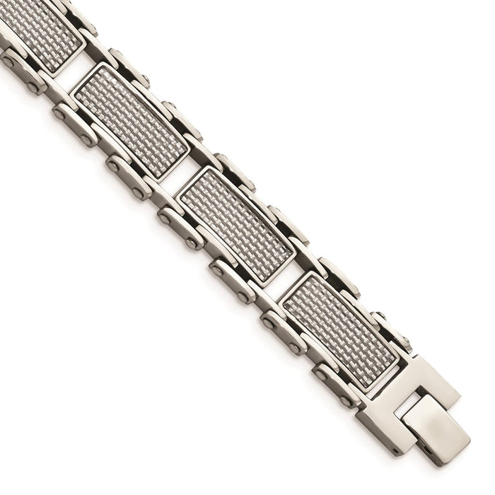 Chisel Brand Jewelry, Stainless Steel Grey Carbon Fiber Inlay Polished Men's Bracelet