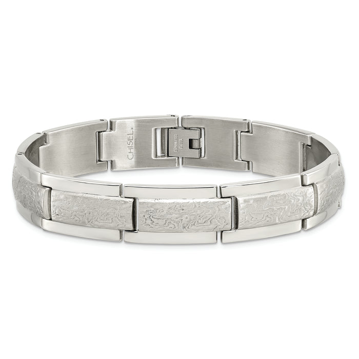 Chisel Brand Jewelry, Stainless Steel Polished and Textured Men's Bracelet