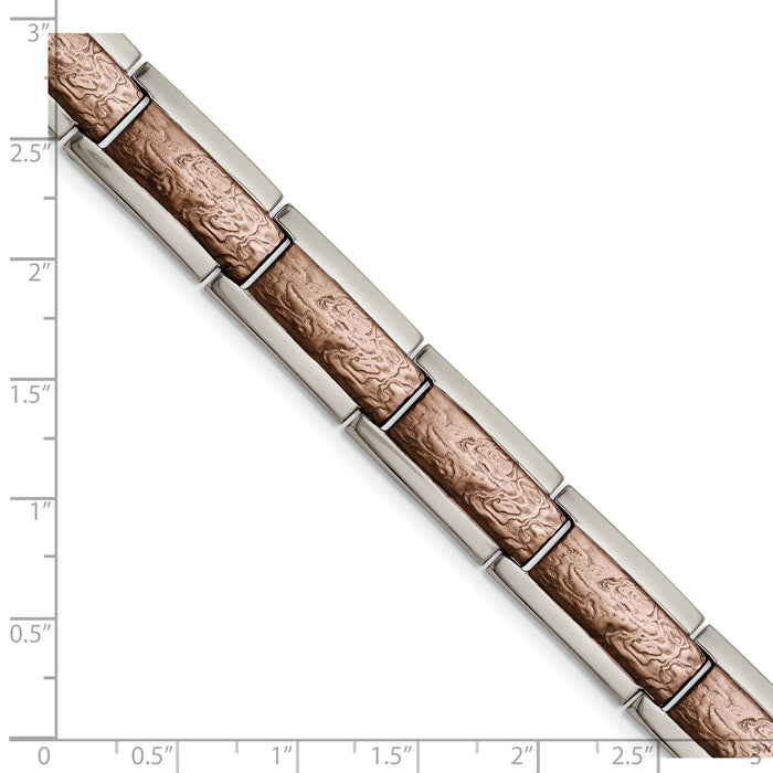 Chisel Brand Jewelry, Stainless Steel Polished and Textured Brown IP-plated Men's Bracelet