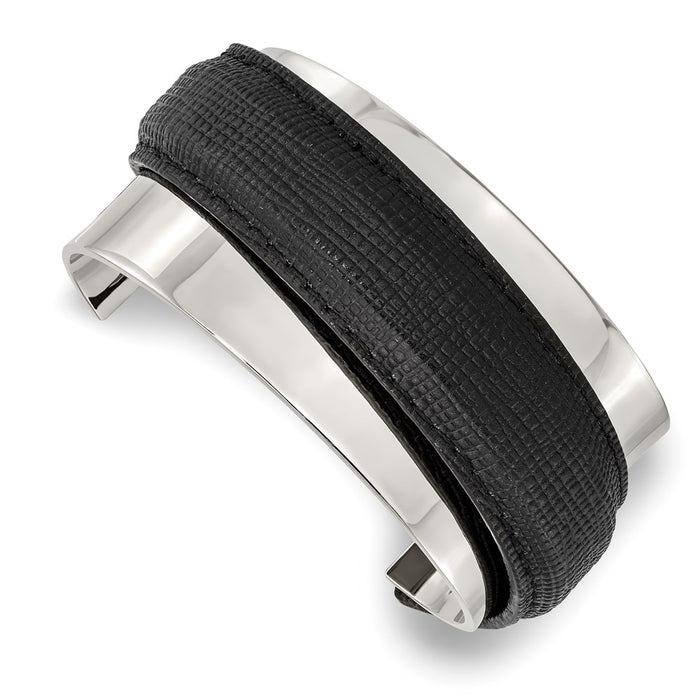 Chisel Brand Jewelry, Stainless Steel Polished with Leather Cuff Bangle