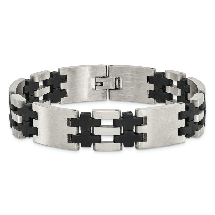Chisel Brand Jewelry, Stainless Steel Black Rubber 8.75in Men's Bracelet