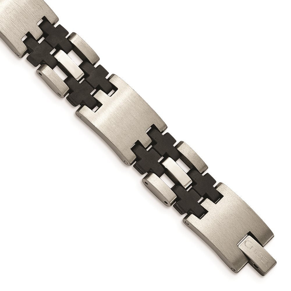 Chisel Brand Jewelry, Stainless Steel Black Rubber 8.75in Men's Bracelet