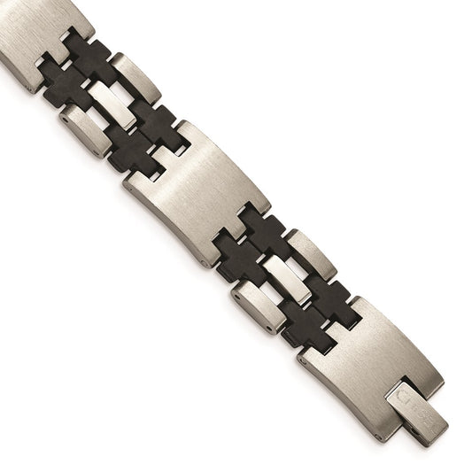 Chisel Brand Jewelry, Stainless Steel Black Rubber 8.75in Men's Bracelet