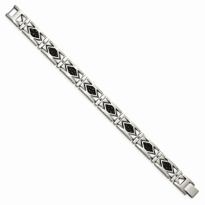 Chisel Brand Jewelry, Stainless Steel Leather Black CZ Brushed Men's Bracelet