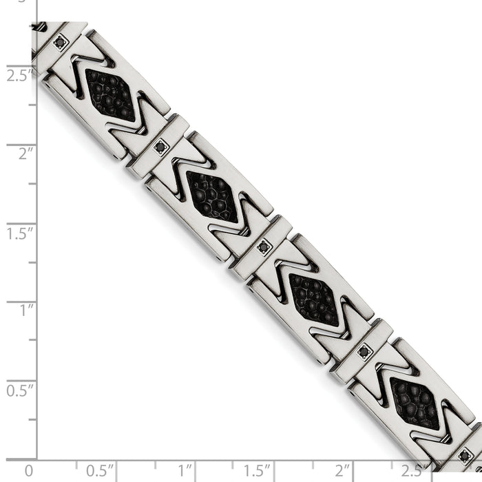 Chisel Brand Jewelry, Stainless Steel Leather Black CZ Brushed Men's Bracelet