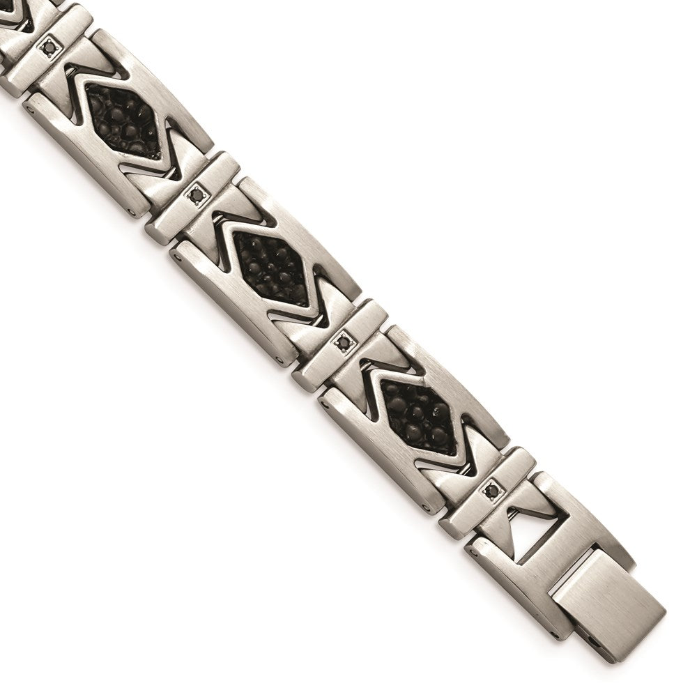 Chisel Brand Jewelry, Stainless Steel Leather Black CZ Brushed Men's Bracelet