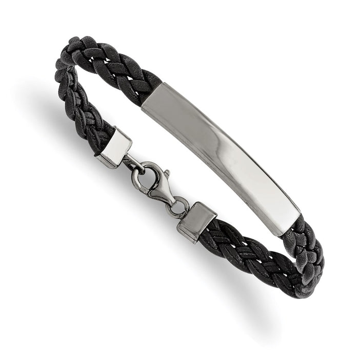 Chisel Brand Jewelry, Stainless Steel Polished Leather ID Bracelet