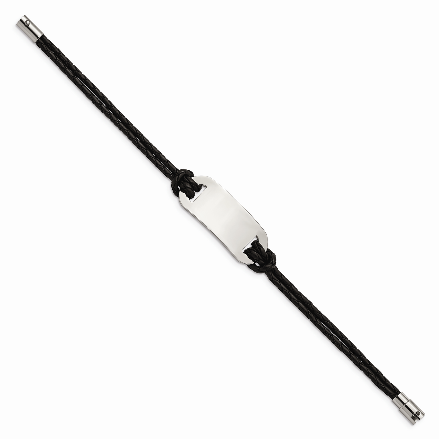 Chisel Brand Jewelry, Stainless Steel Polished ID and Black Woven Leather Bracelet