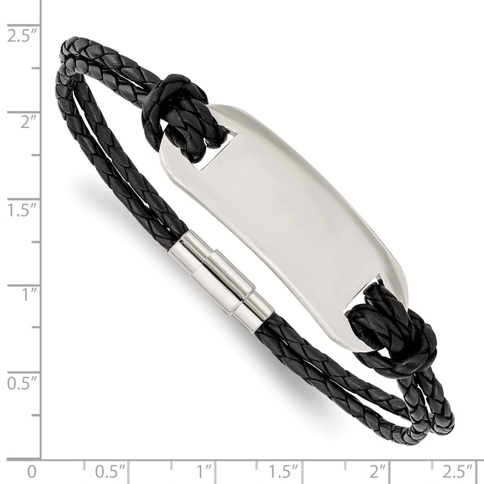 Chisel Brand Jewelry, Stainless Steel Polished ID and Black Woven Leather Bracelet