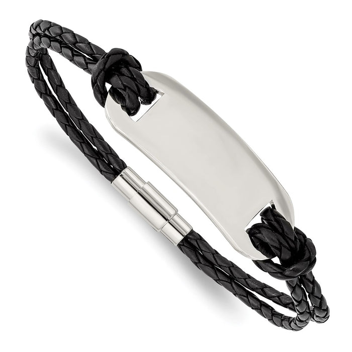 Chisel Brand Jewelry, Stainless Steel Polished ID and Black Woven Leather Bracelet