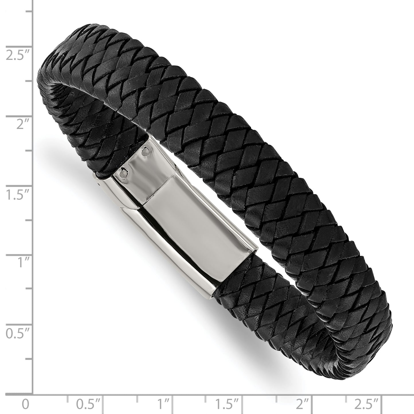 Chisel Brand Jewelry, Stainless Steel Polished Black Woven Leather Men's Bracelet