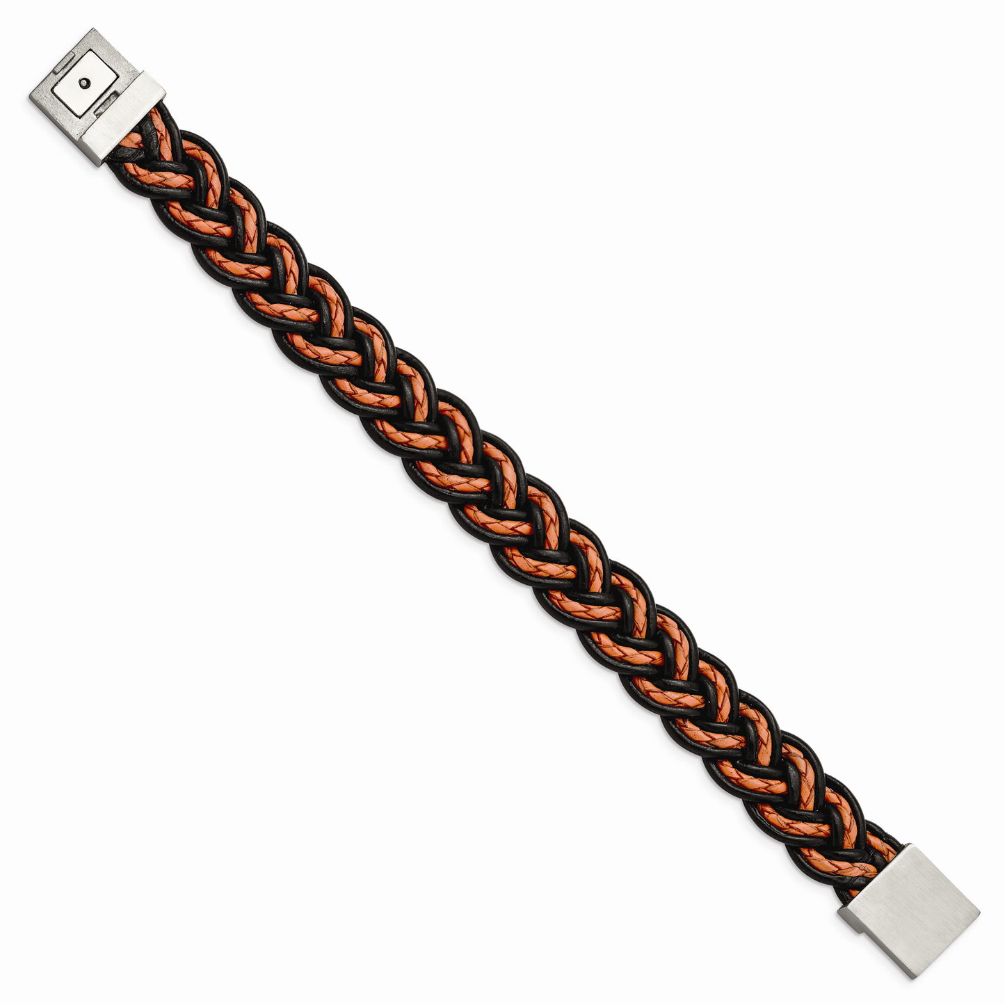 Chisel Brand Jewelry, Stainless Steel Brushed Black and Orange Woven Leather Men's Bracelet