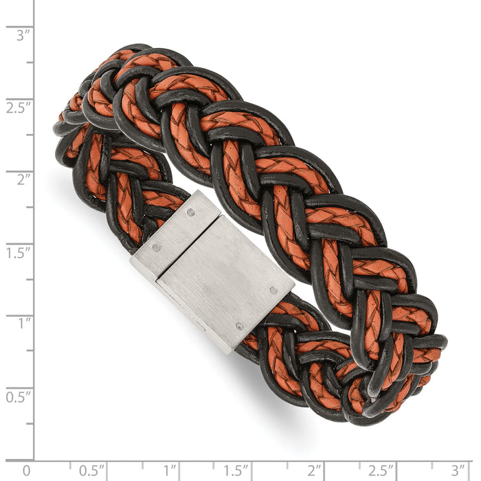 Chisel Brand Jewelry, Stainless Steel Brushed Black and Orange Woven Leather Men's Bracelet