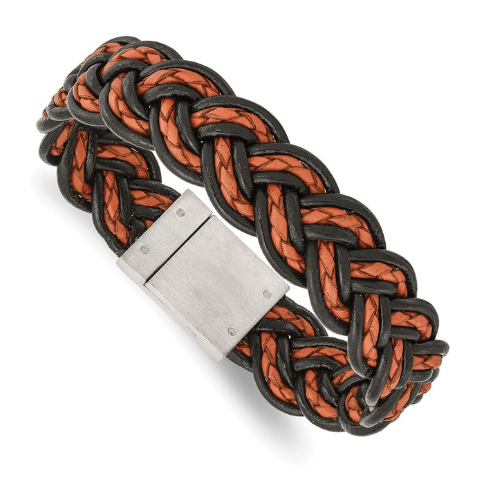 Chisel Brand Jewelry, Stainless Steel Brushed Black and Orange Woven Leather Men's Bracelet