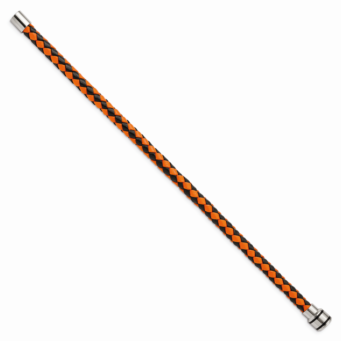 Chisel Brand Jewelry, Stainless Steel Polished Black IP Black/Orange Woven Leather Men's Bracelet