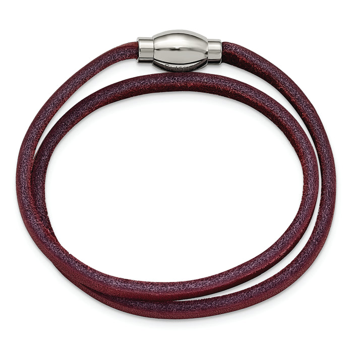 Chisel Brand Jewelry, Stainless Steel Polished Purple Leather Wrap Bracelet