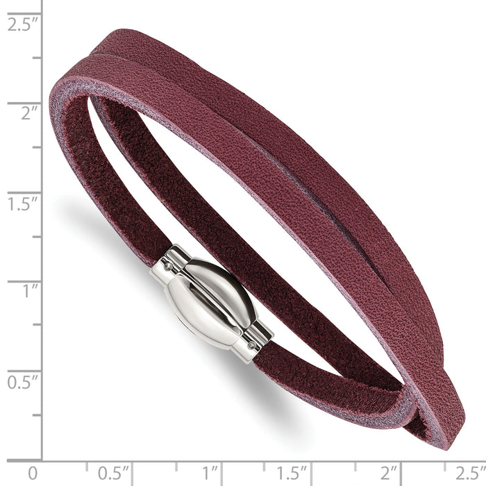 Chisel Brand Jewelry, Stainless Steel Polished Purple Leather Wrap Bracelet