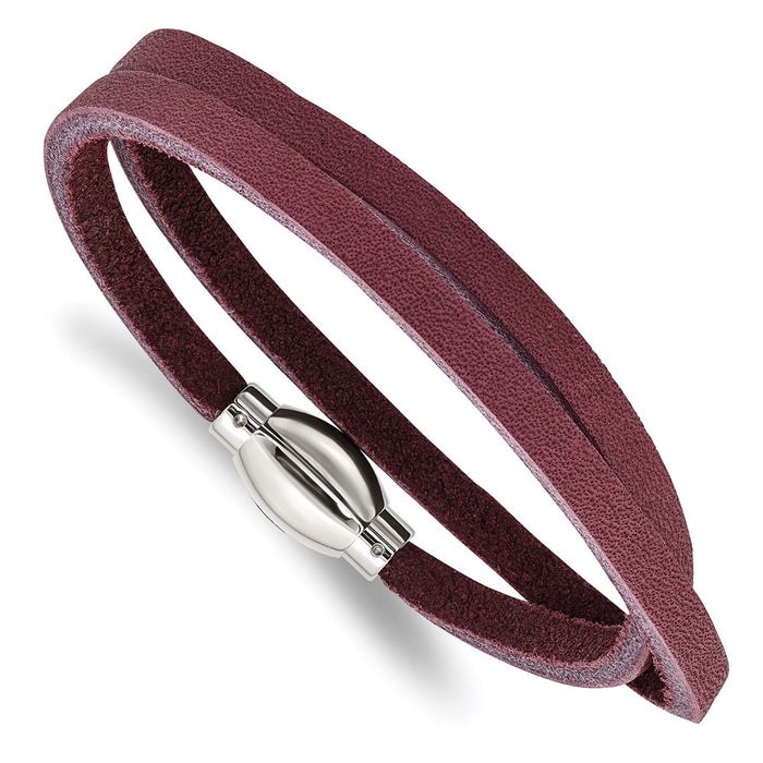 Chisel Brand Jewelry, Stainless Steel Polished Purple Leather Wrap Bracelet