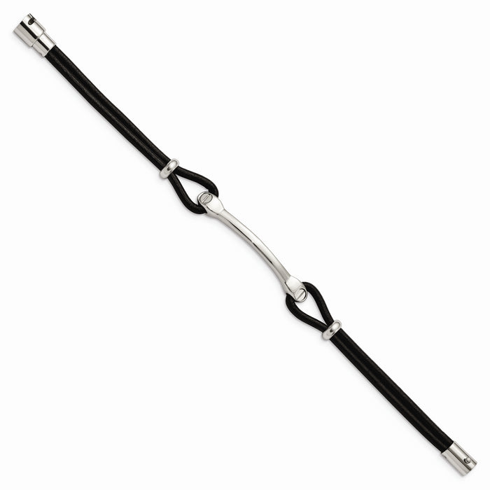 Chisel Brand Jewelry, Stainless Steel Polished ID and Black Leather Bracelet