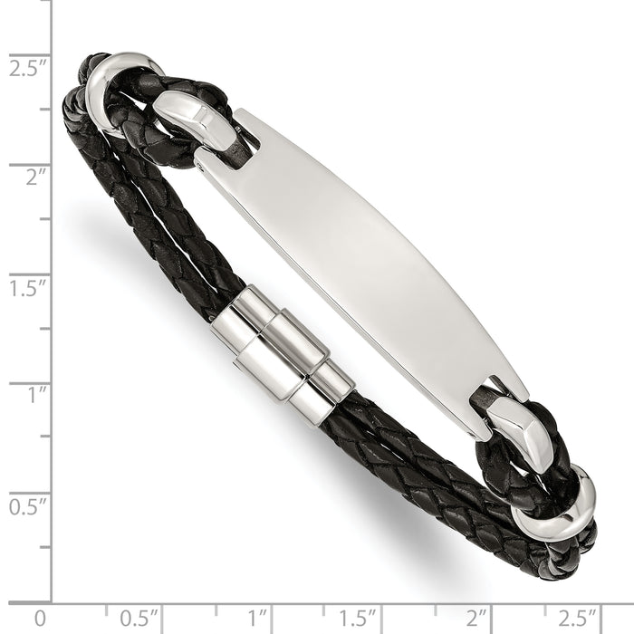 Chisel Brand Jewelry, Stainless Steel Polished ID and Black Woven Leather Men's Bracelet