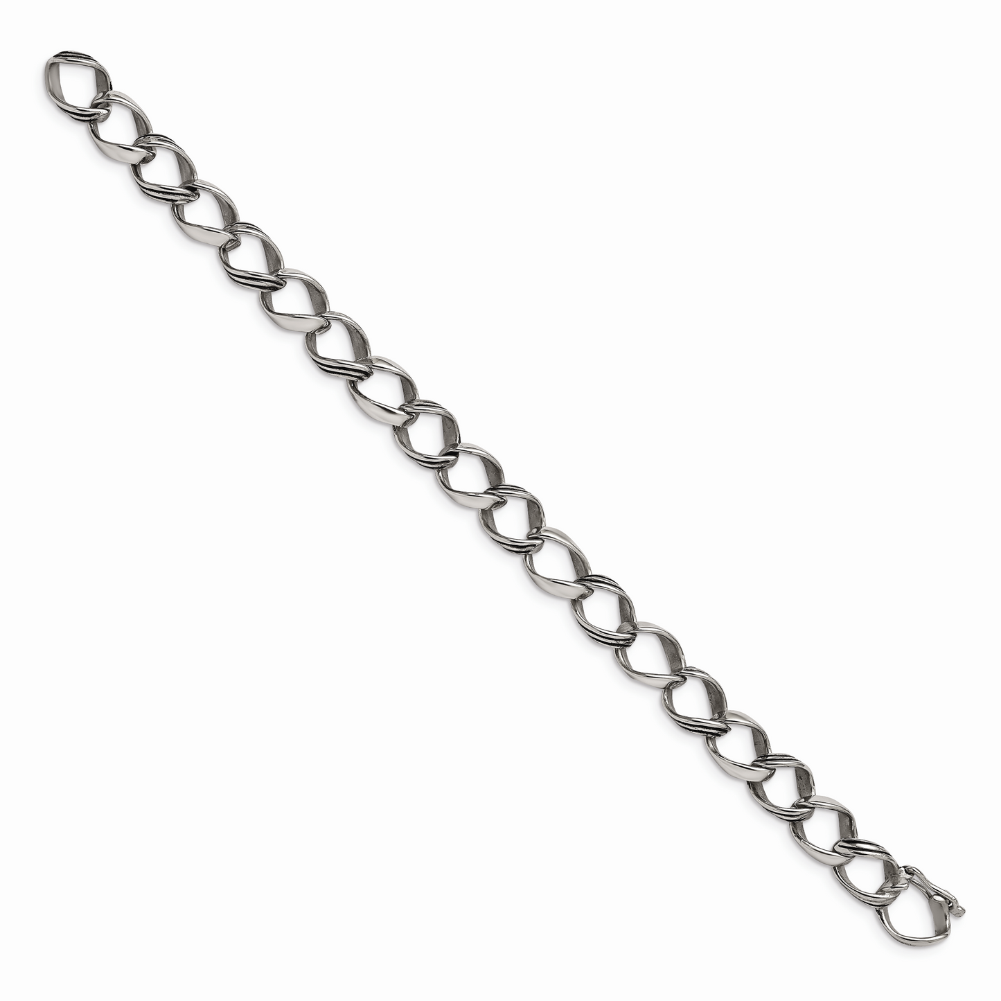 Chisel Brand Jewelry, Stainless Steel Polished and Antiqued Fancy Link Men's Bracelet