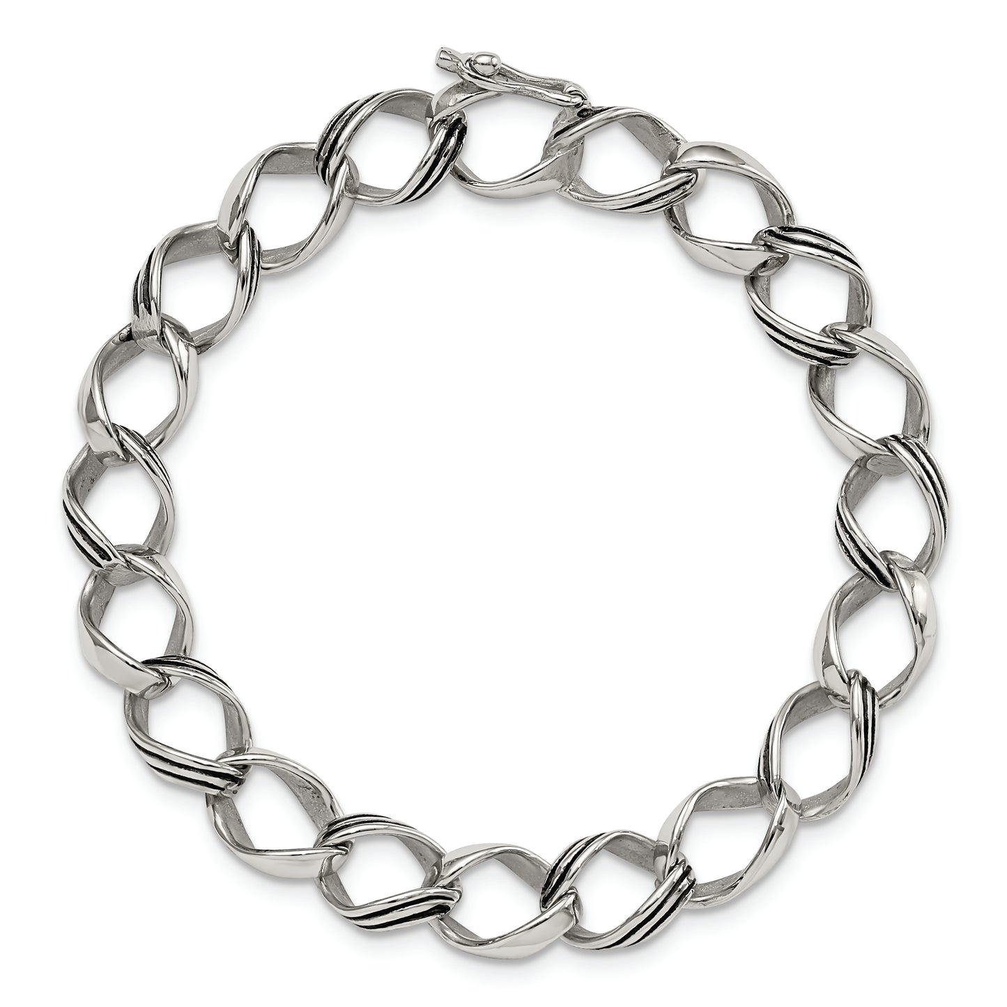 Chisel Brand Jewelry, Stainless Steel Polished and Antiqued Fancy Link Men's Bracelet