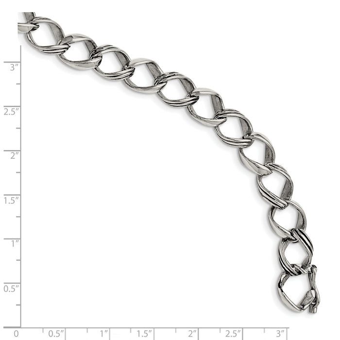 Chisel Brand Jewelry, Stainless Steel Polished and Antiqued Fancy Link Men's Bracelet