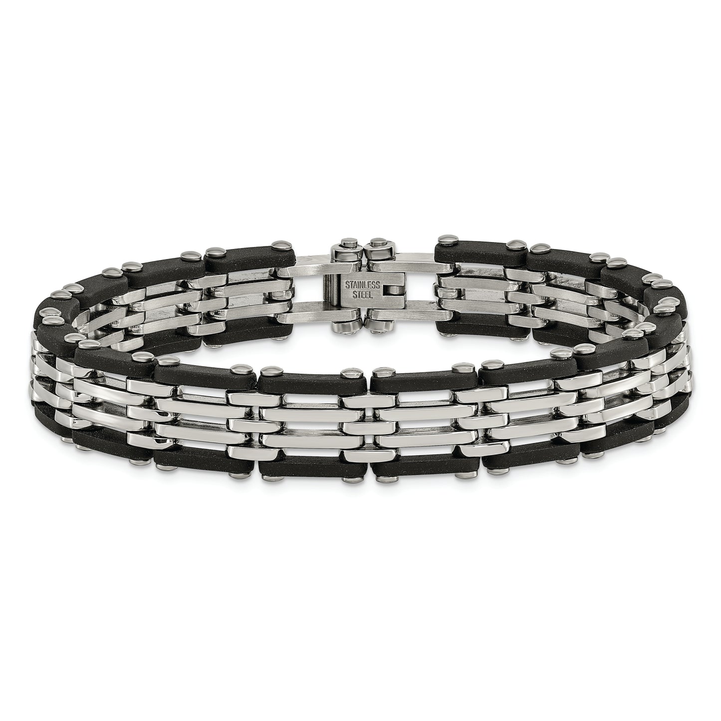 Chisel Brand Jewelry, Stainless Steel Polished Black Rubber Men's Bracelet