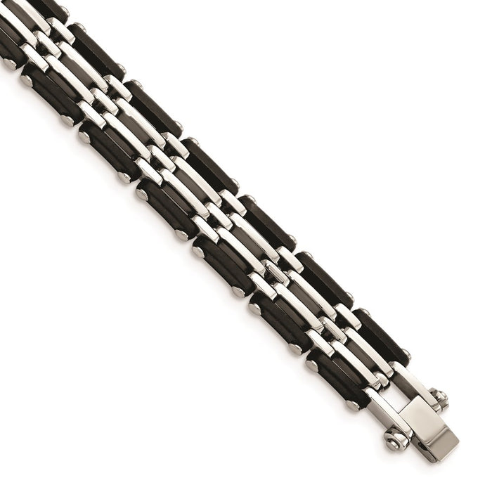 Chisel Brand Jewelry, Stainless Steel Polished Black Rubber Men's Bracelet