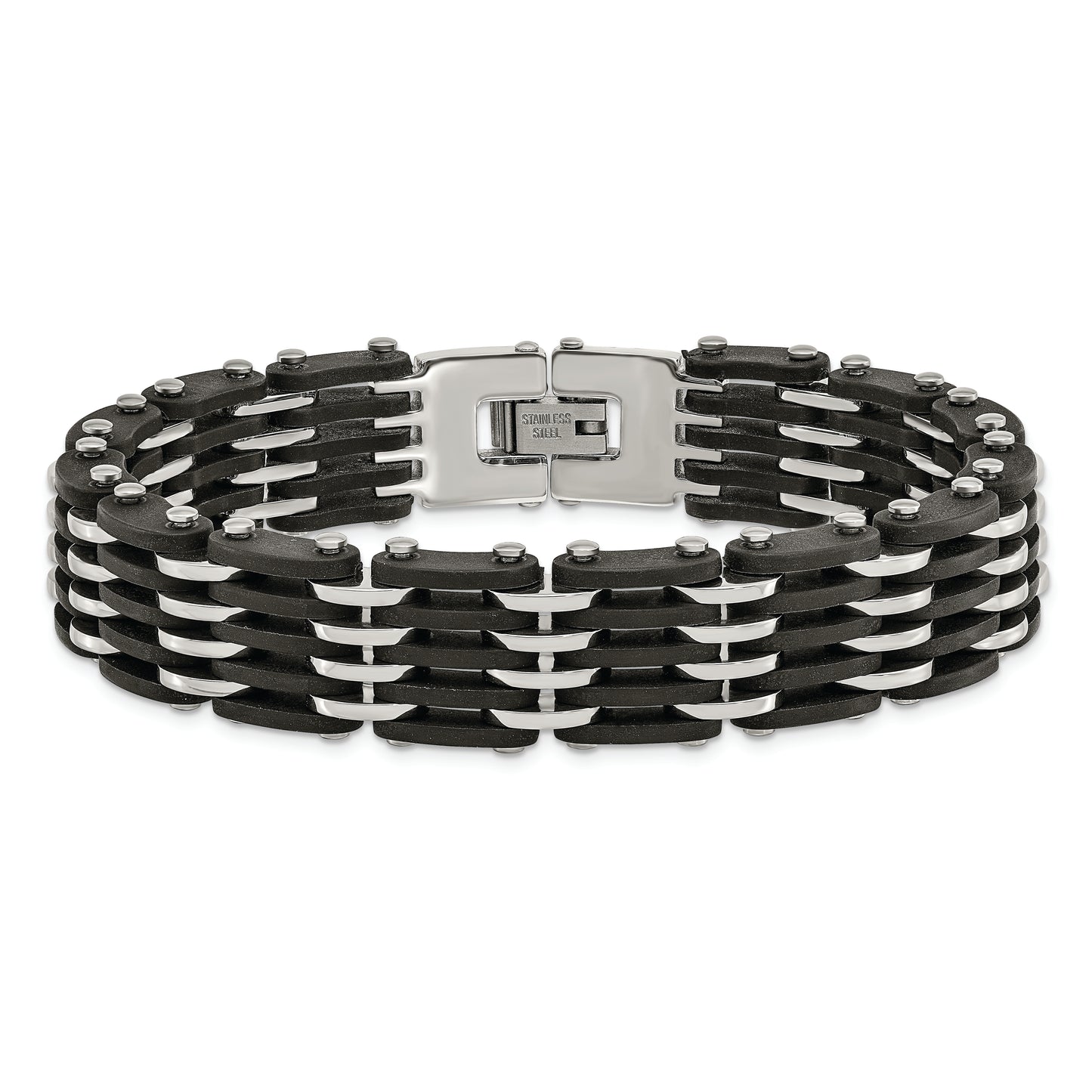 Chisel Brand Jewelry, Stainless Steel Polished Black Rubber Men's Bracelet