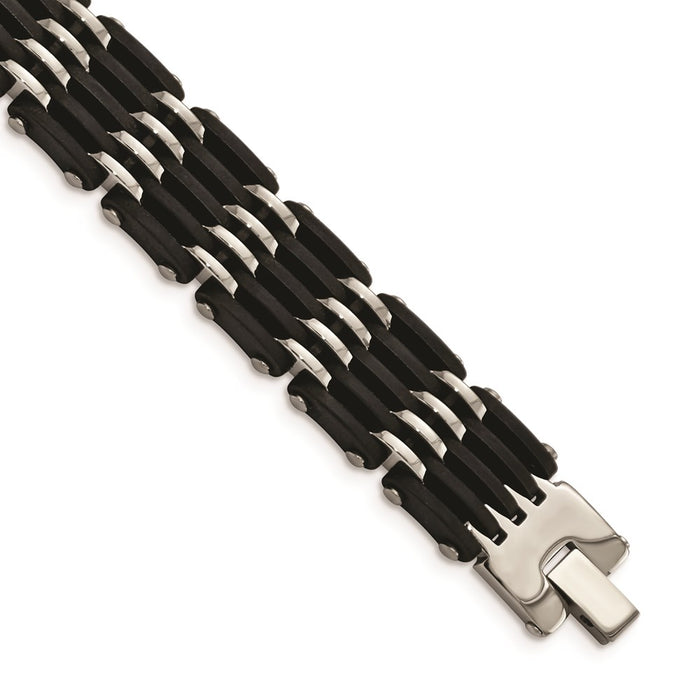 Chisel Brand Jewelry, Stainless Steel Polished Black Rubber Men's Bracelet