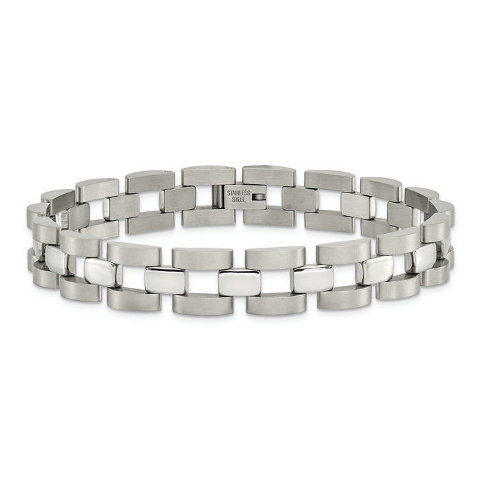 Chisel Brand Jewelry, Stainless Steel Polished and Matte Link Men's Bracelet