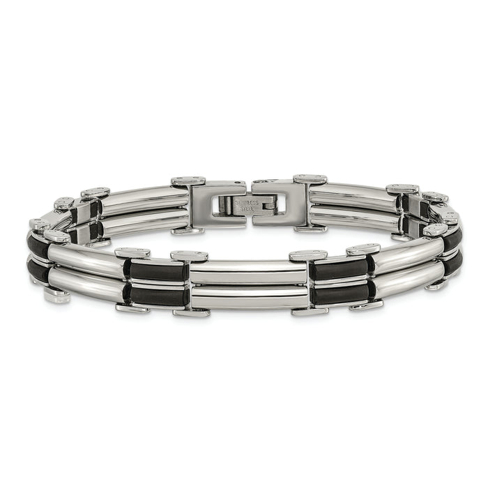 Chisel Brand Jewelry, Stainless Steel Polished Black Rubber Men's Bracelet