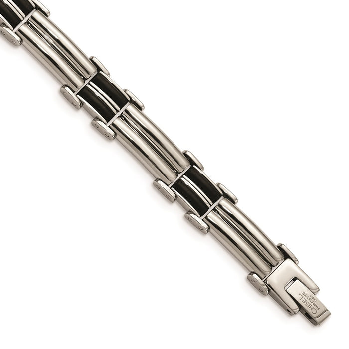 Chisel Brand Jewelry, Stainless Steel Polished Black Rubber Men's Bracelet