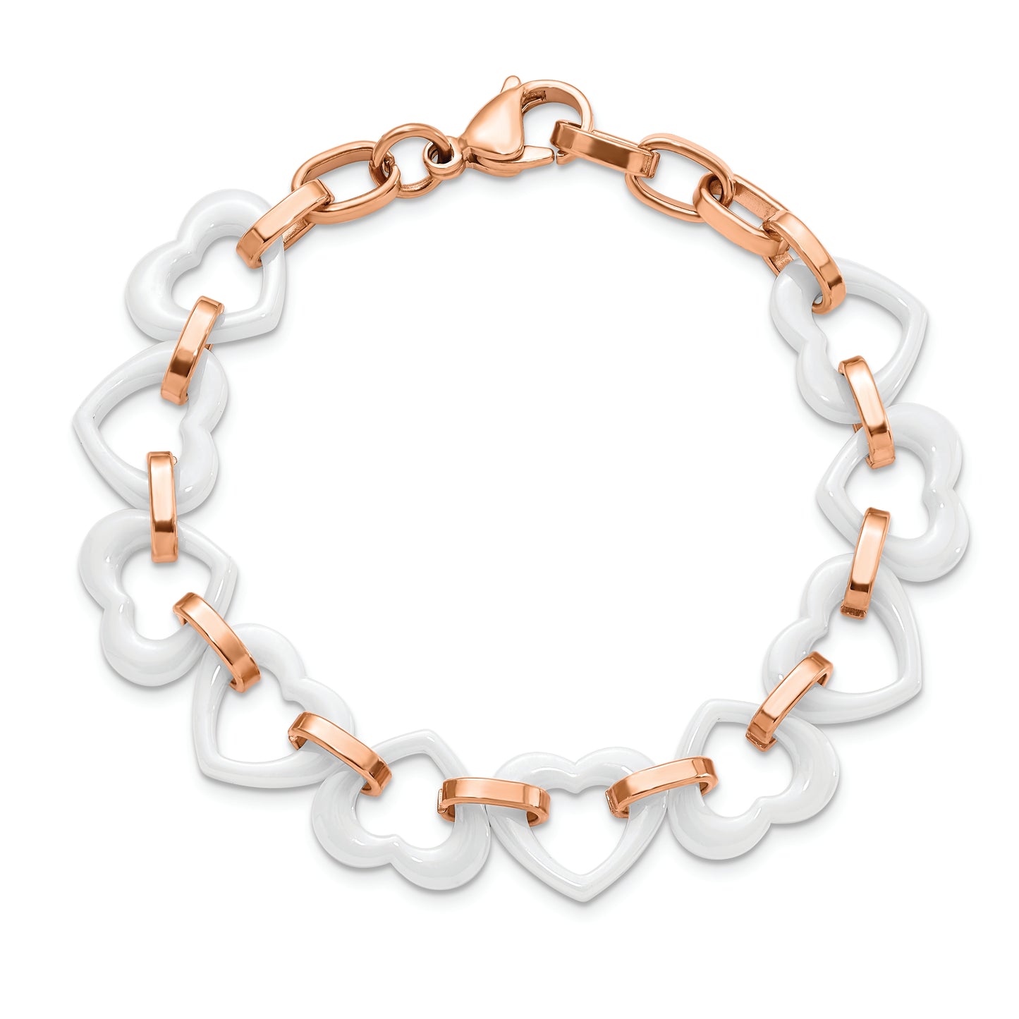 Chisel Brand Jewelry, Stainless Steel and Ceramic Pink IP-plated Heart with .75 inch ext Bracelet