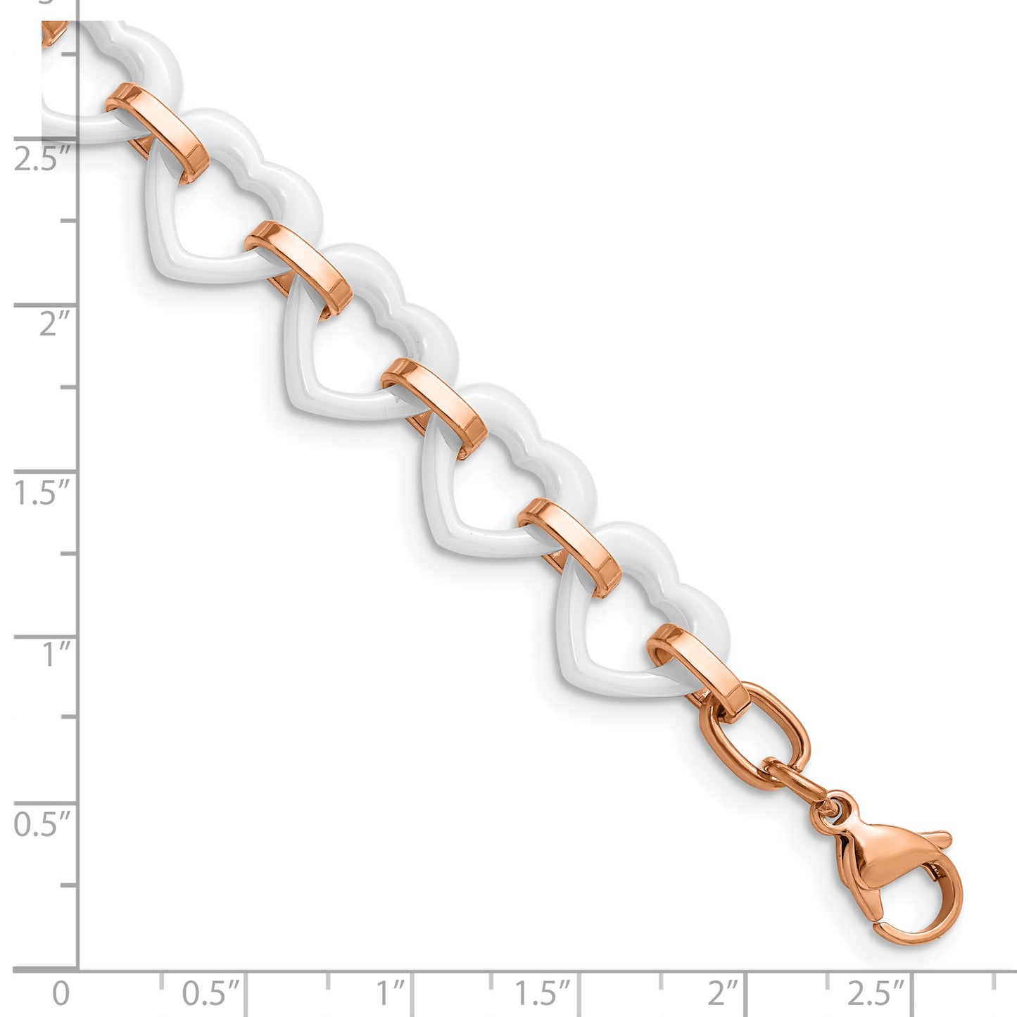 Chisel Brand Jewelry, Stainless Steel and Ceramic Pink IP-plated Heart with .75 inch ext Bracelet