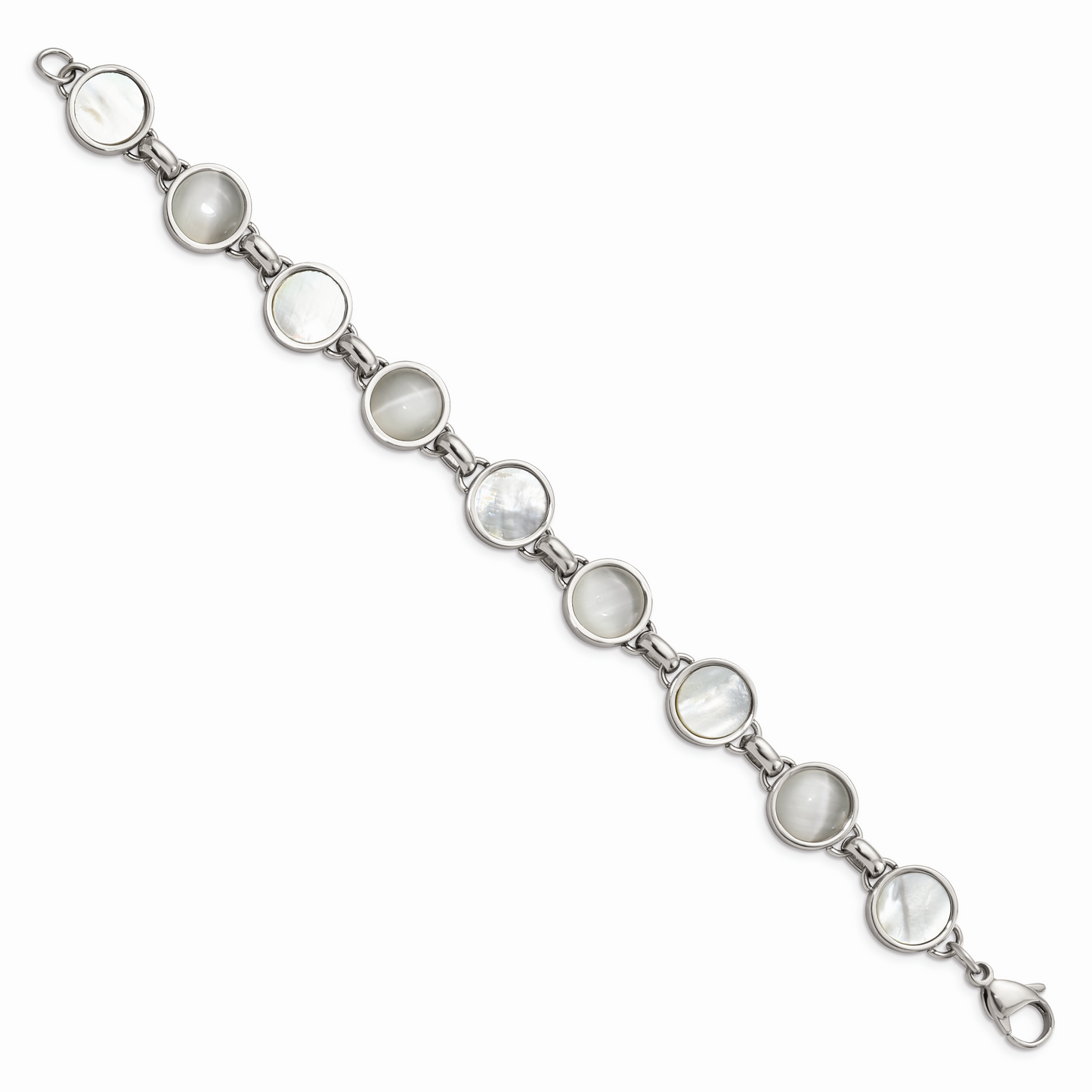 Chisel Brand Jewelry, Stainless Steel Polished Cat's Eye and Mother of Pearl Bracelet