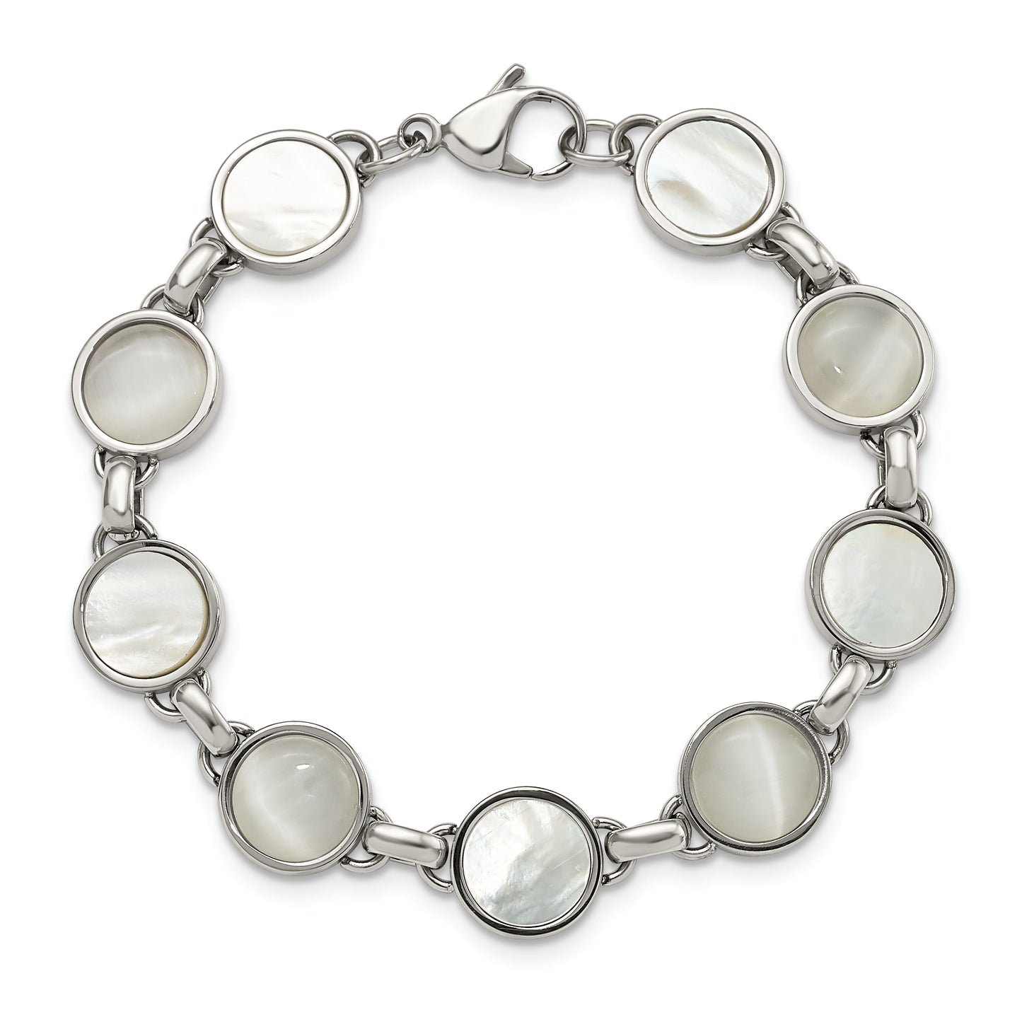 Chisel Brand Jewelry, Stainless Steel Polished Cat's Eye and Mother of Pearl Bracelet