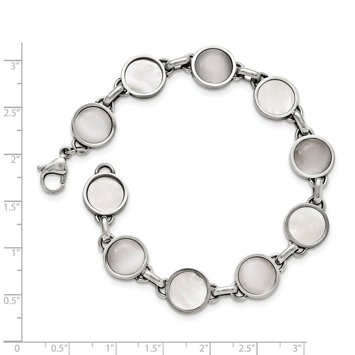 Chisel Brand Jewelry, Stainless Steel Polished Cat's Eye and Mother of Pearl Bracelet