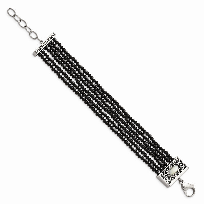 Chisel Brand Jewelry, Stainless Steel Polished MOP/Black Onyx with 1.50in ext Bracelet