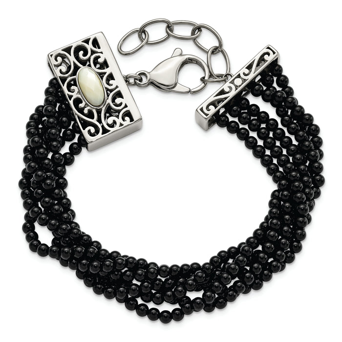 Chisel Brand Jewelry, Stainless Steel Polished MOP/Black Onyx with 1.50in ext Bracelet