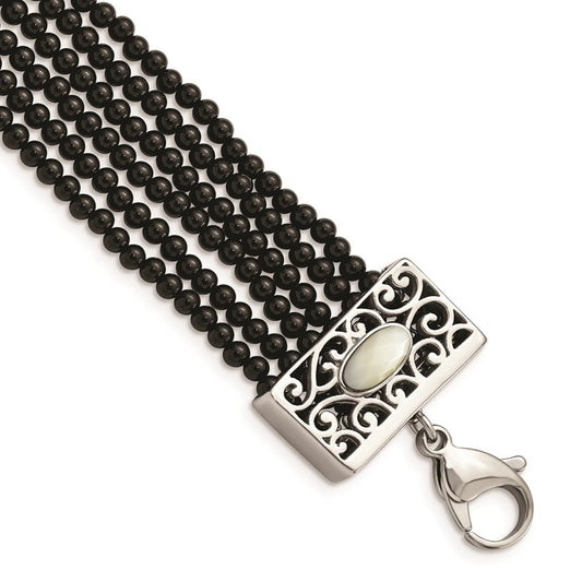 Chisel Brand Jewelry, Stainless Steel Polished MOP/Black Onyx with 1.50in ext Bracelet