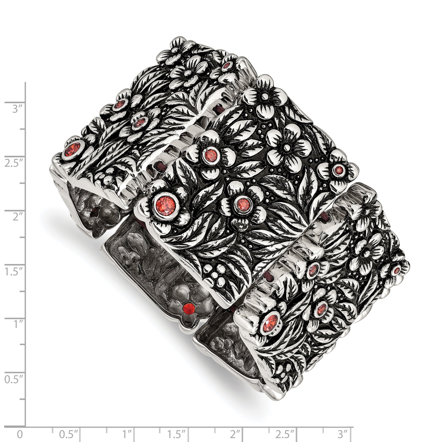 Chisel Brand Jewelry, Stainless Steel Polished/Antiqued Red CZ Stretch Bracelet