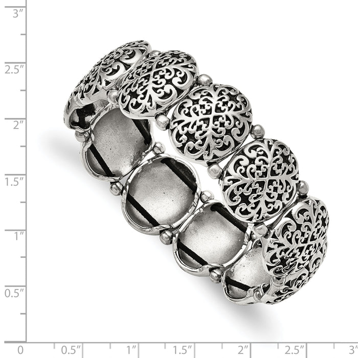 Chisel Brand Jewelry, Stainless Steel Polished/Antiqued Oval Stretch Bracelet