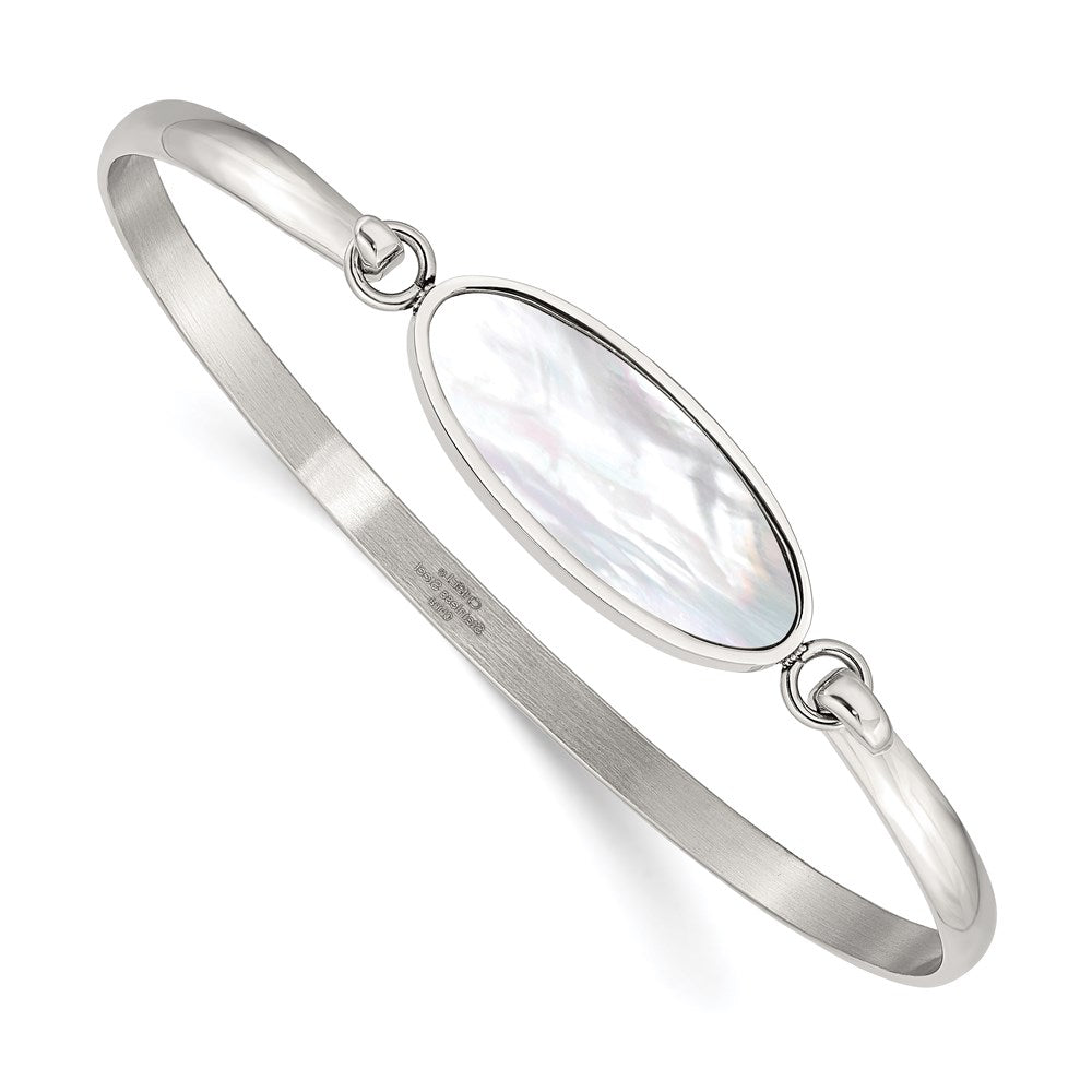 Chisel Brand Jewelry, Stainless Steel Polished Oval Mother of Pearl Bracelet