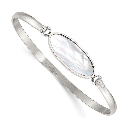 Chisel Brand Jewelry, Stainless Steel Polished Oval Mother of Pearl Bracelet
