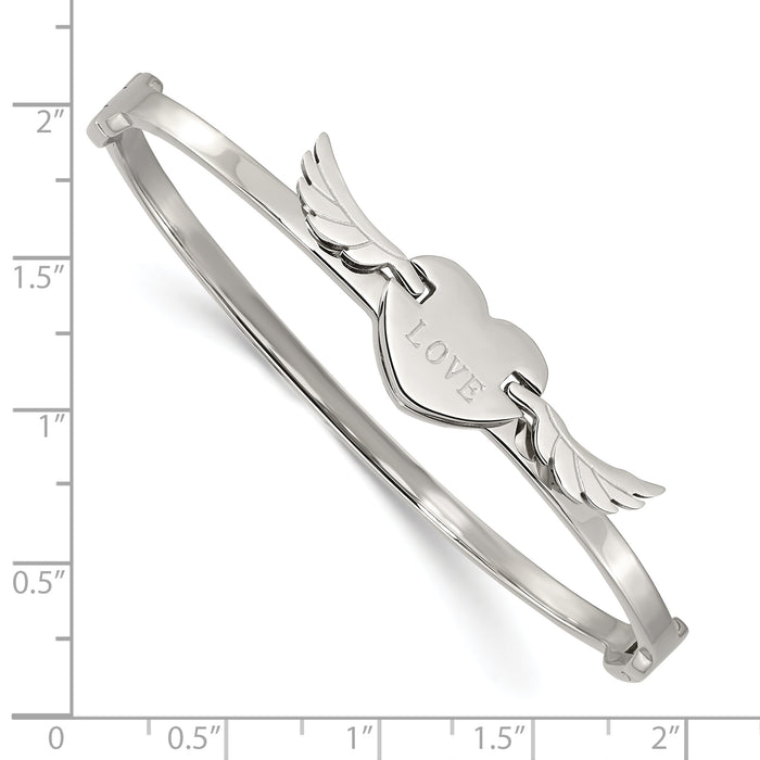 Chisel Brand Jewelry, Stainless Steel Polished/Moveable Heart with Wings Love Bracelet